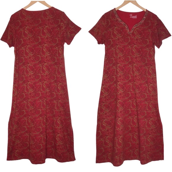Beaded Paisley Boho Maxi Dress Size S Bohemian Long Patio Casuals by Cabernet - Picture 4 of 16